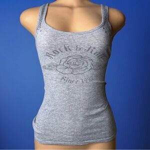 Grey Ribbed Floral Graphic Tank Top